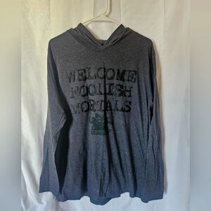 Haunted Mansion Gray Hooded Long Sleeve Shirt with Graphic Print